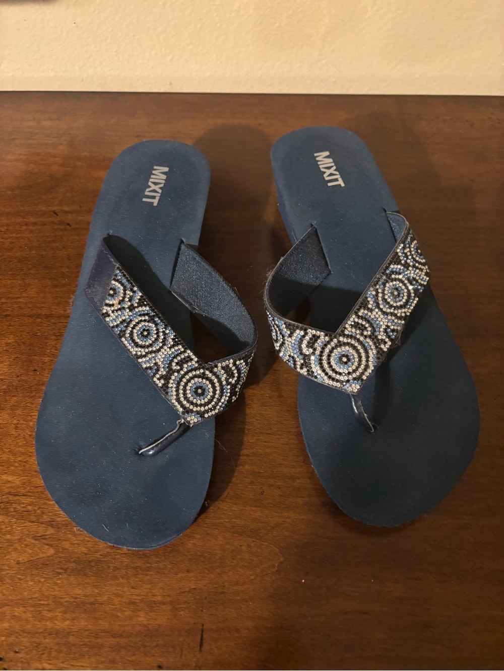 Mixit Blue Beaded Thong Sandals